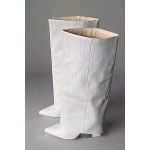 Public Desire Boots Women's 8  Gray Fold Over Croc Embossed Knee High Block Heel